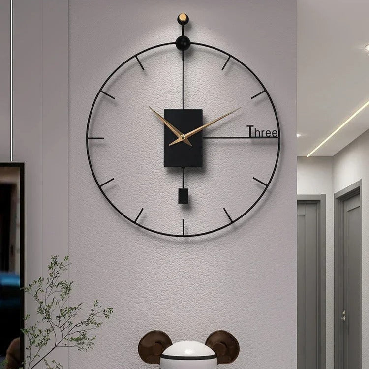 Black Metal Wall Clock with Gold Pendulum | Navio
