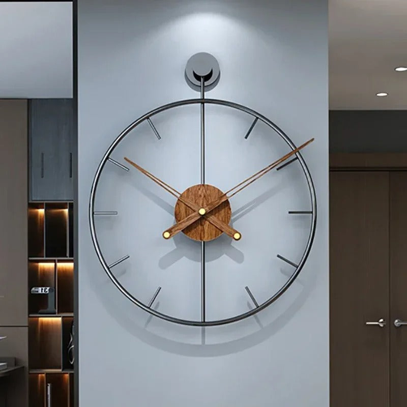 Black Metal & Wood Designer Wall Clock | Verno