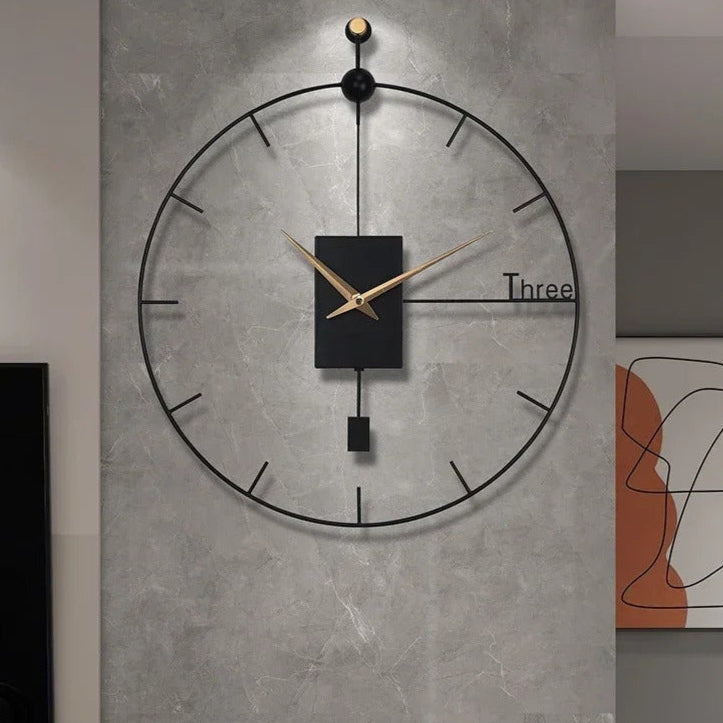 Black Metal Wall Clock with Gold Pendulum | Navio
