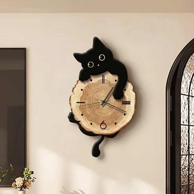 Black Cat Pendulum Wall Clock | Neko