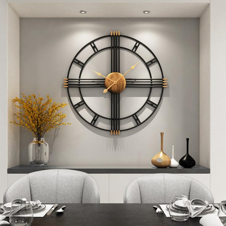 Black metal and golden wood wall clock | Krono