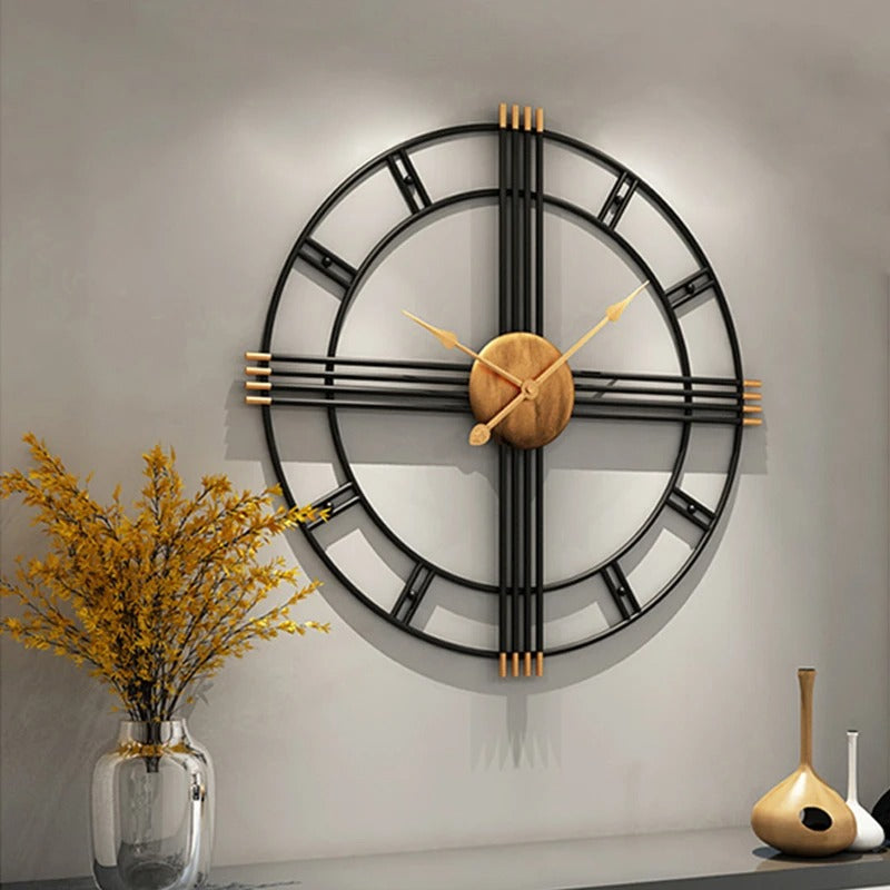 Black metal and golden wood wall clock | Krono