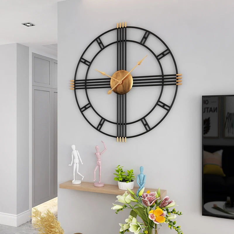 Black metal and golden wood wall clock | Krono