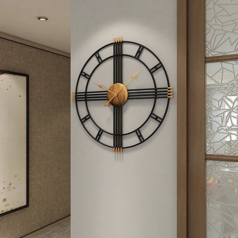 Black metal and golden wood wall clock | Krono